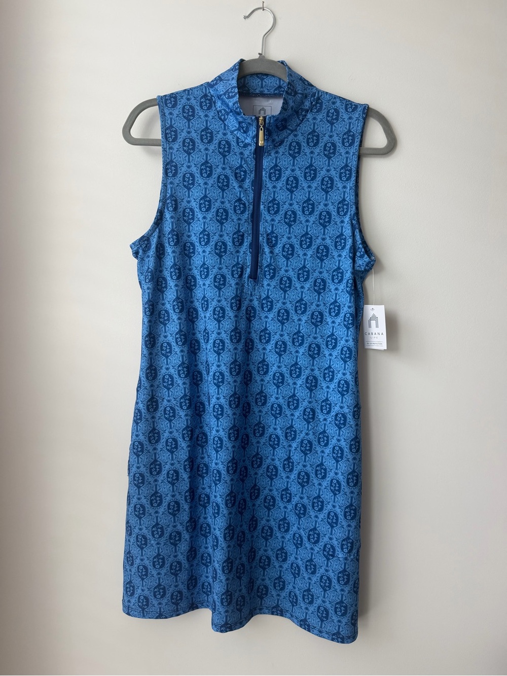 Cabana Life Blue Patterned Sleeveless Zip-Front Mini Dress